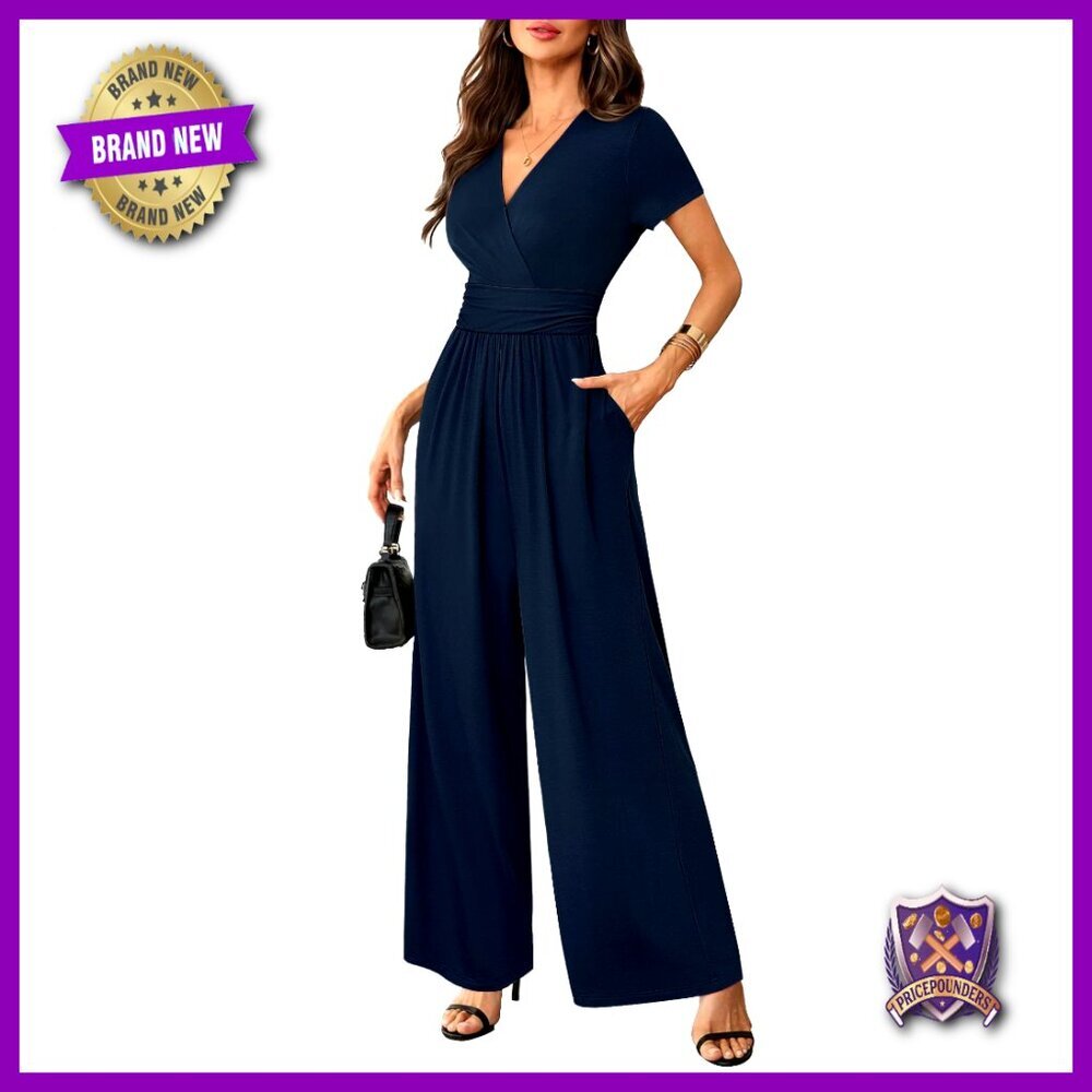 Short Sleeve Jumpsuit High Waist Wide Leg Summer Romper Dressy Casual